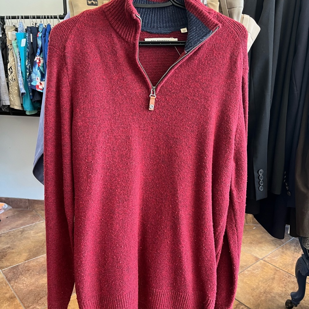 Ben Sherman Men's Burgundy and Navy Zip-Up Sweater large